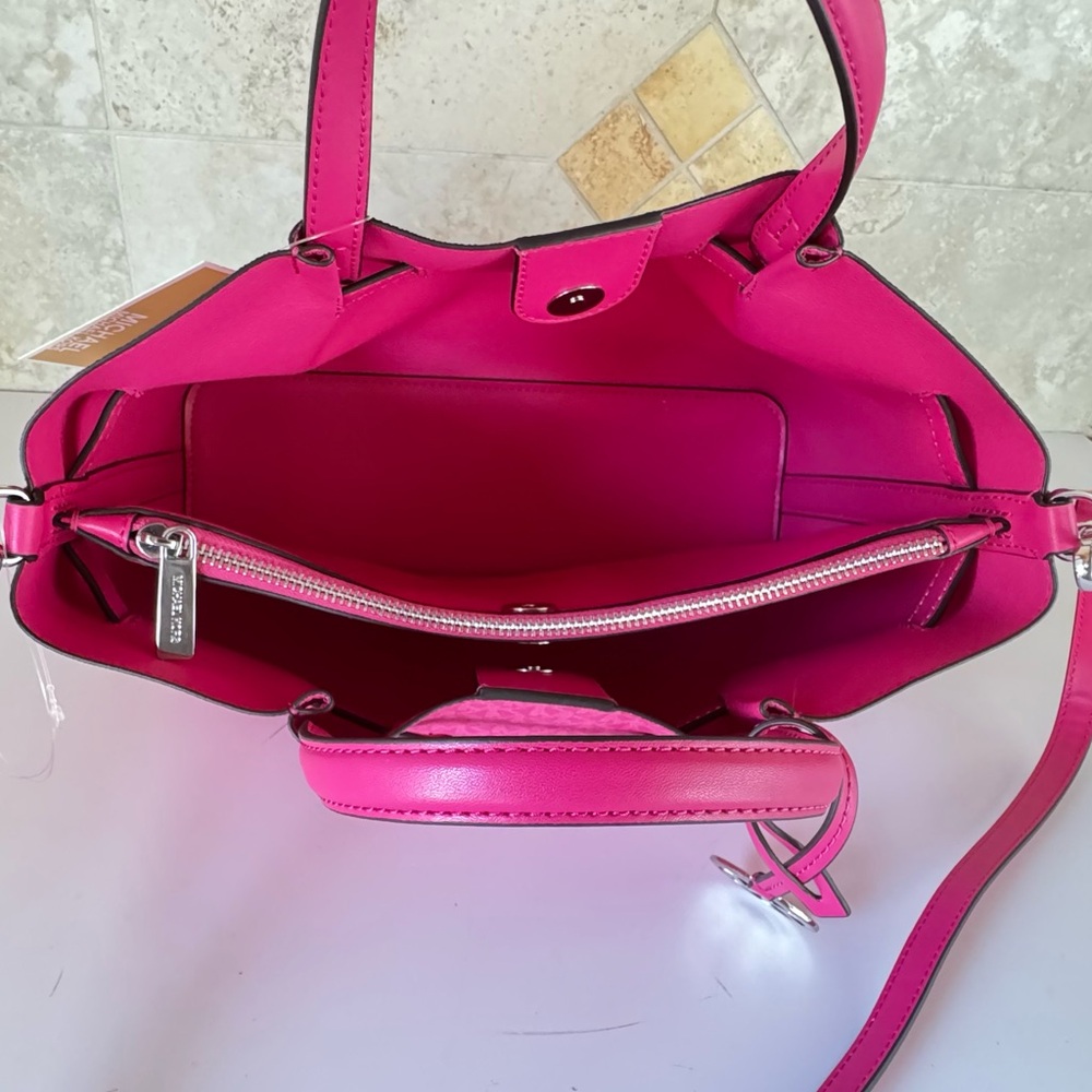 Michael Kors Carson MD Satchel Shoulder Bag MK Dragonfruit - Picture 7 of 14